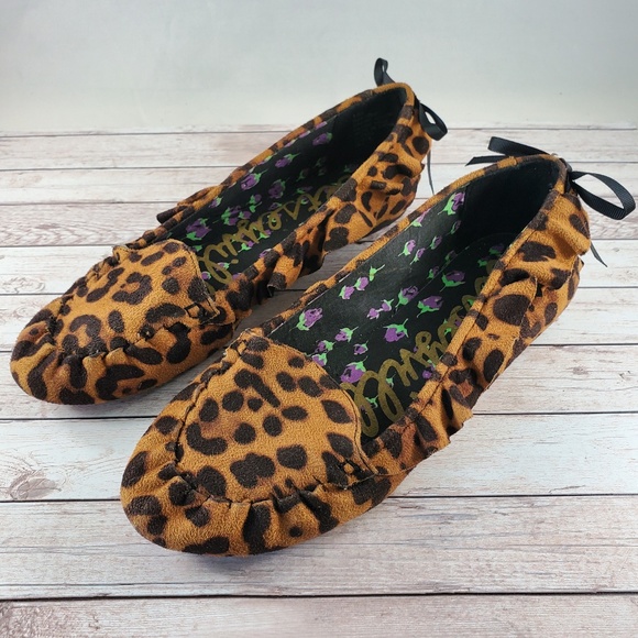 Betsey Johnson Shoes - Leopard flats ruffle bow loafers Betseyville 8.5